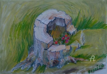 Schilderij getiteld "Qouche en fleur-Fle…" door Slobodan Spasojevic (Spaki), Origineel Kunstwerk, Potlood