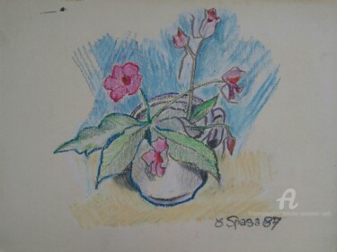 Drawing titled "Les fleurs de mon j…" by Slobodan Spasojevic (Spaki), Original Artwork, Table art