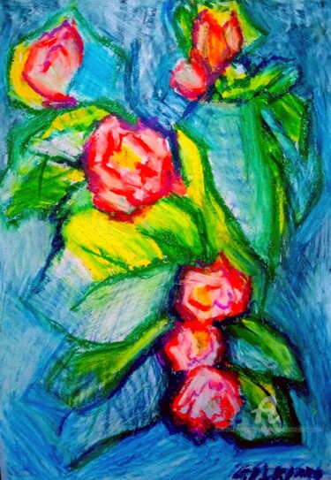 Painting titled "Les fleurs de mon j…" by Slobodan Spasojevic (Spaki), Original Artwork, Pastel