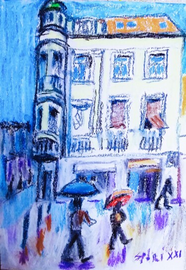 Painting titled "Le batiment sur le…" by Slobodan Spasojevic (Spaki), Original Artwork, Pastel