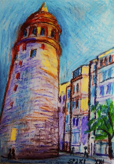 Schilderij getiteld "Galata "les fleuts…" door Slobodan Spasojevic (Spaki), Origineel Kunstwerk, Pastel