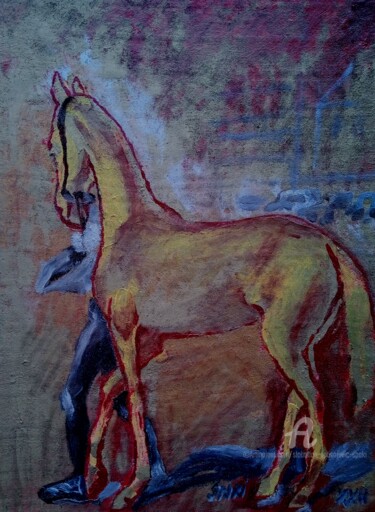 Painting titled "Le cheval d'OR" by Slobodan Spasojevic (Spaki), Original Artwork, Oil