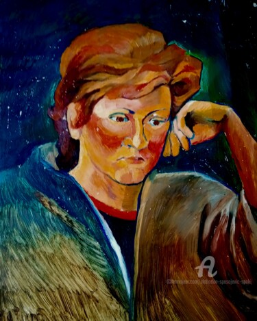 Painting titled "Pensive" by Slobodan Spasojevic (Spaki), Original Artwork, Oil