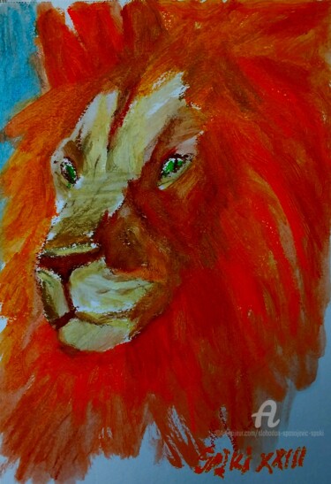 Peinture intitulée "Lion de deserte" par Slobodan Spasojevic (Spaki), Œuvre d'art originale, Pastel