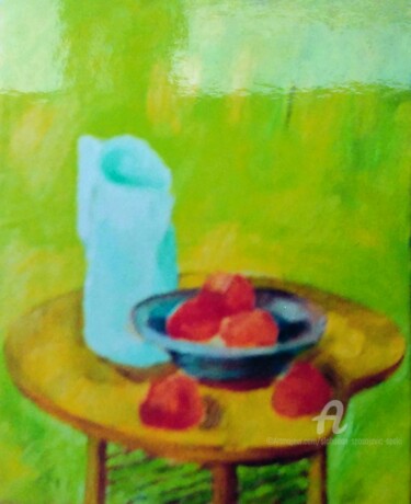 Painting titled "Sur le palette-table" by Slobodan Spasojevic (Spaki), Original Artwork, Oil