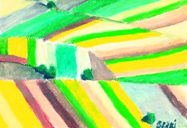 Peinture intitulée "Terres arables plan…" par Slobodan Spasojevic (Spaki), Œuvre d'art originale, Pastel