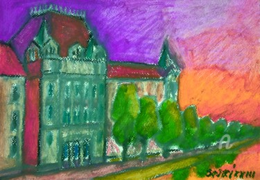 Painting titled "Vieil immeble" by Slobodan Spasojevic (Spaki), Original Artwork, Pastel