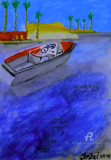 Schilderij getiteld "Tres bleu la mer ro…" door Slobodan Spasojevic (Spaki), Origineel Kunstwerk, Pastel