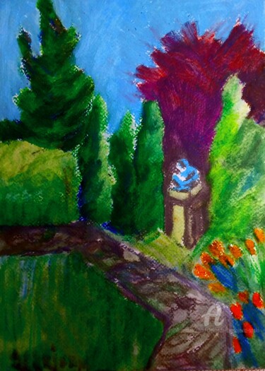 Painting titled "Monument dans le pa…" by Slobodan Spasojevic (Spaki), Original Artwork, Pastel