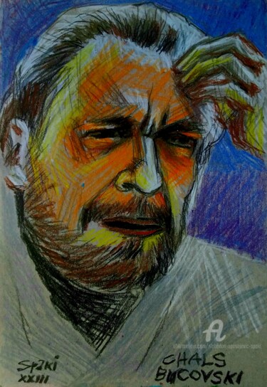 Peinture intitulée "Charles Bukowski-po…" par Slobodan Spasojevic (Spaki), Œuvre d'art originale, Pastel