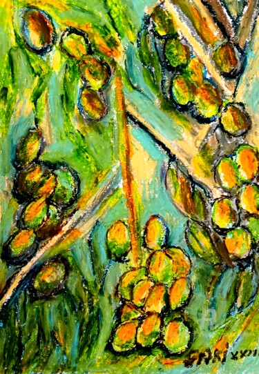 Malerei mit dem Titel "Les olives" von Slobodan Spasojevic (Spaki), Original-Kunstwerk, Pastell