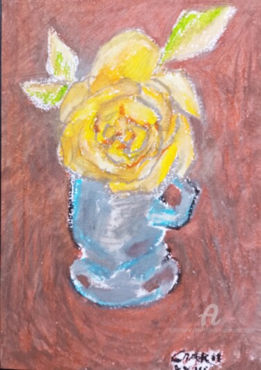 Schilderij getiteld "Jeune rose" door Slobodan Spasojevic (Spaki), Origineel Kunstwerk, Pastel