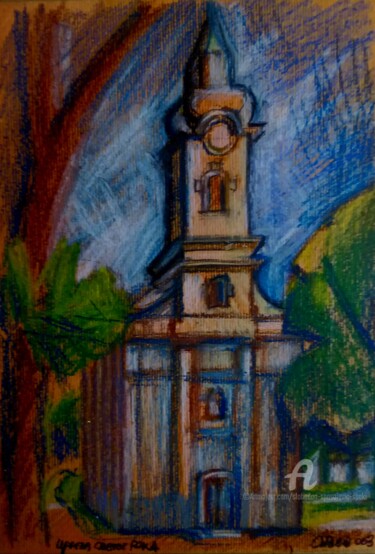 Malerei mit dem Titel "L'eglie de St. Rock…" von Slobodan Spasojevic (Spaki), Original-Kunstwerk, Pastell
