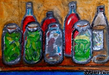 Painting titled "Sur etagere dans le…" by Slobodan Spasojevic (Spaki), Original Artwork, Pastel