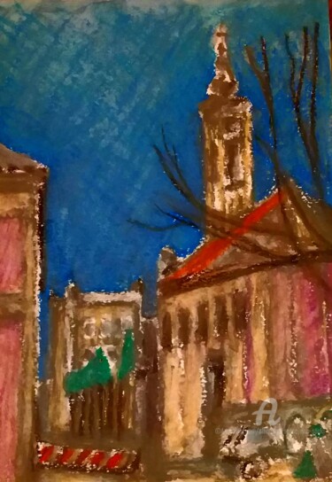 Painting titled "Eglise de la Vierge…" by Slobodan Spasojevic (Spaki), Original Artwork, Pastel