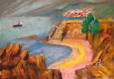 Картина под названием "La plage de villa d…" - Slobodan Spasojevic (Spaki), Подлинное произведение искусства, Пастель