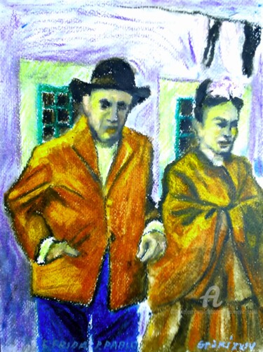 Malarstwo zatytułowany „K. Frida et P. Pablo” autorstwa Slobodan Spasojevic (Spaki), Oryginalna praca, Pastel
