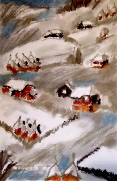 Schilderij getiteld "La neige de l'annee…" door Slobodan Spasojevic (Spaki), Origineel Kunstwerk, Pastel