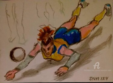 Painting titled "Volley-ball pour le…" by Slobodan Spasojevic (Spaki), Original Artwork, Pastel
