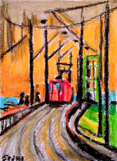 Malarstwo zatytułowany „Pont de tramway” autorstwa Slobodan Spasojevic (Spaki), Oryginalna praca, Pastel