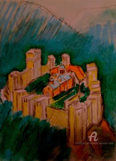 Painting titled "Les batiments d'his…" by Slobodan Spasojevic (Spaki), Original Artwork, Pastel