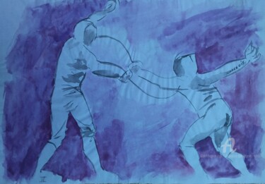 Painting titled "L'epee sportive   n…" by Slobodan Spasojevic (Spaki), Original Artwork, Watercolor