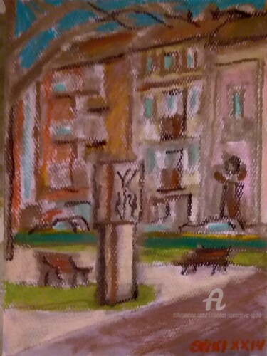Painting titled "Blason de Zemun" by Slobodan Spasojevic (Spaki), Original Artwork, Pastel