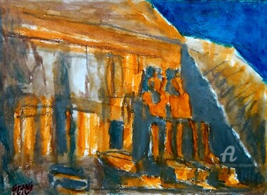 Schilderij getiteld "Abu Simbel, anciene…" door Slobodan Spasojevic (Spaki), Origineel Kunstwerk, Pastel