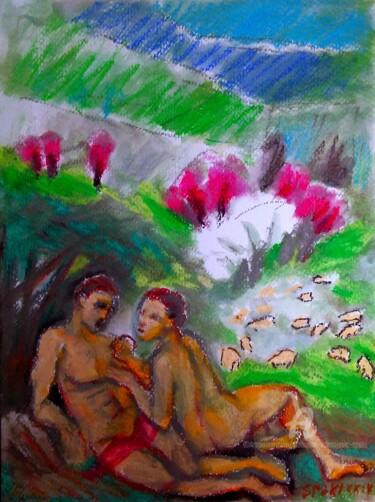 Malarstwo zatytułowany „Idylle pastorale” autorstwa Slobodan Spasojevic (Spaki), Oryginalna praca, Pastel