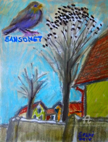 Malerei mit dem Titel "Troupeau de sansonn…" von Slobodan Spasojevic (Spaki), Original-Kunstwerk, Pastell