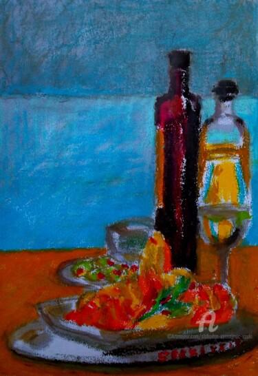 Malerei mit dem Titel "Le vin et la mer" von Slobodan Spasojevic (Spaki), Original-Kunstwerk, Pastell
