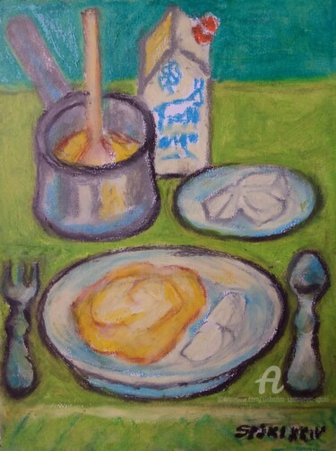 Malerei mit dem Titel "Nature morte avec f…" von Slobodan Spasojevic (Spaki), Original-Kunstwerk, Pastell