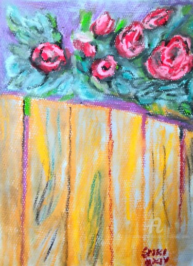 Schilderij getiteld "Les roses chez vois…" door Slobodan Spasojevic (Spaki), Origineel Kunstwerk, Pastel