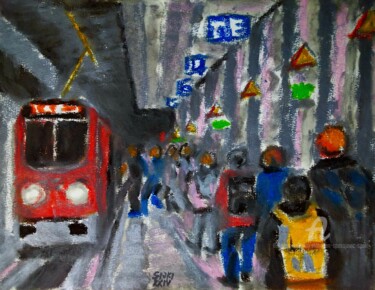 Картина под названием "Station de metro ch…" - Slobodan Spasojevic (Spaki), Подлинное произведение искусства, Пастель