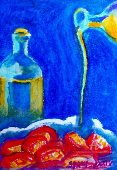 Malerei mit dem Titel "Avec l'huile d'olive" von Slobodan Spasojevic (Spaki), Original-Kunstwerk, Pastell