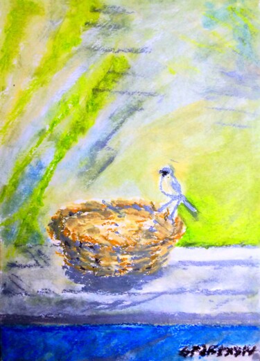 「Un oiseau sur un pa…」というタイトルの絵画 Slobodan Spasojevic (Spaki)によって, オリジナルのアートワーク, パステル