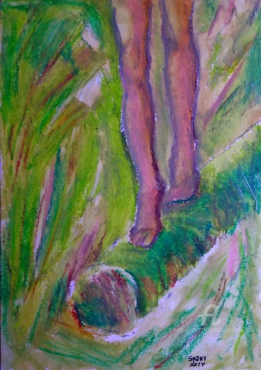 Pittura intitolato "... pieds nus sur l…" da Slobodan Spasojevic (Spaki), Opera d'arte originale, Pastello