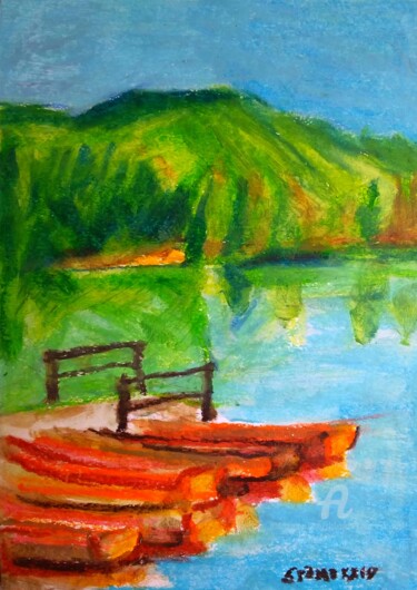 "Lac de montagne" başlıklı Tablo Slobodan Spasojevic (Spaki) tarafından, Orijinal sanat, Pastel