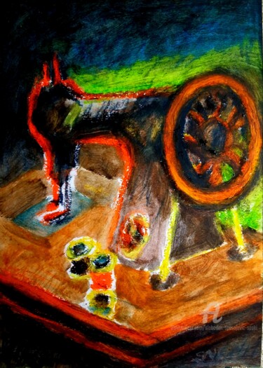 Peinture intitulée "Machine a coudre" par Slobodan Spasojevic (Spaki), Œuvre d'art originale, Pastel