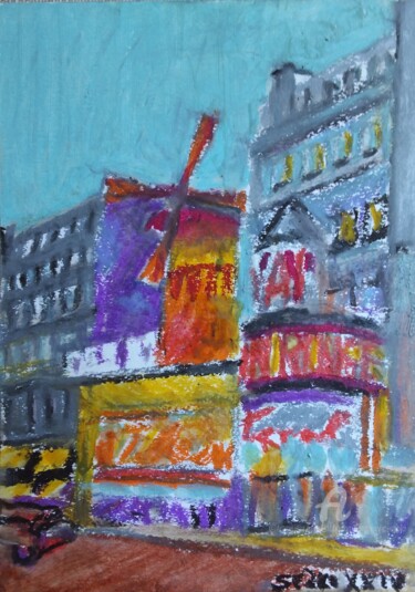 Peinture intitulée "Moulin rouge" par Slobodan Spasojevic (Spaki), Œuvre d'art originale, Pastel
