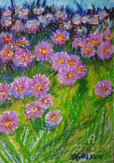 Painting titled "Les fleurs:detail d…" by Slobodan Spasojevic (Spaki), Original Artwork, Pastel
