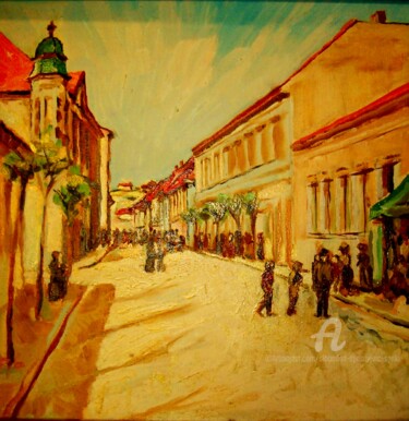 Painting titled "la rue primaire" by Slobodan Spasojevic (Spaki), Original Artwork, Oil