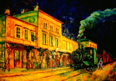 Peinture intitulée "Stasion du train qu…" par Slobodan Spasojevic (Spaki), Œuvre d'art originale, Huile