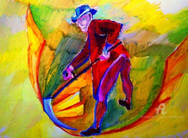 Malerei mit dem Titel "Dans le ble" von Slobodan Spasojevic (Spaki), Original-Kunstwerk, Öl