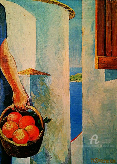 Painting titled "Le motif de Grece" by Slobodan Spasojevic (Spaki), Original Artwork, Oil