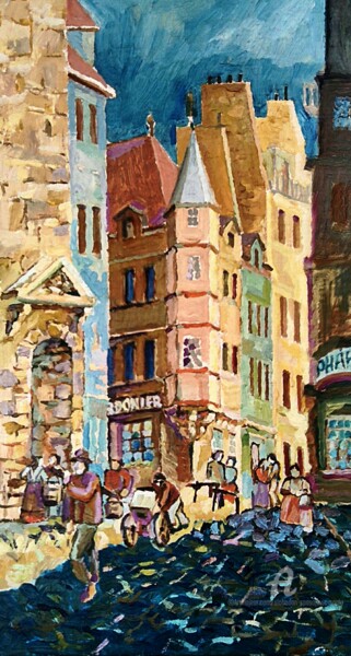 Pintura intitulada "La rue de l'ecole d…" por Slobodan Spasojevic (Spaki), Obras de arte originais, Óleo