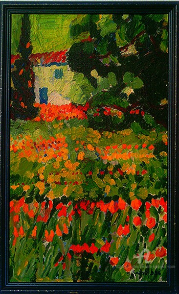 Painting titled "Les fleurs dans le…" by Slobodan Spasojevic (Spaki), Original Artwork, Oil