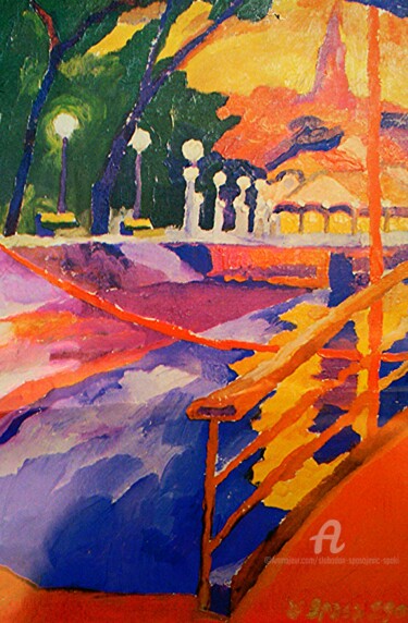 Pintura intitulada "Sur le Danube" por Slobodan Spasojevic (Spaki), Obras de arte originais, Óleo