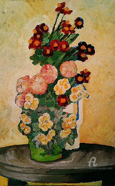 Peinture intitulée "Un vase et bouqet" par Slobodan Spasojevic (Spaki), Œuvre d'art originale, Huile