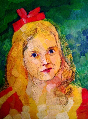 Schilderij getiteld "La fille avec rouge…" door Slobodan Spasojevic (Spaki), Origineel Kunstwerk, Olie